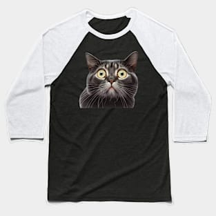 Funny Scared Cat Face, Cat Lover, Scaredy Cat Baseball T-Shirt